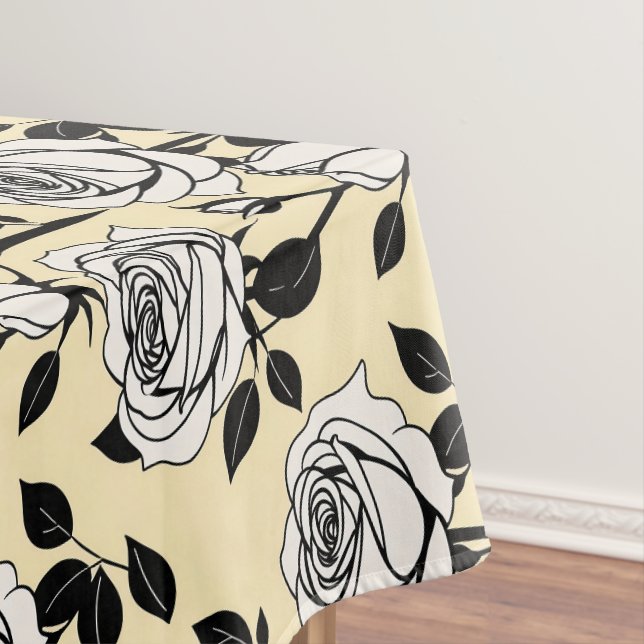 Simple Black And White Roses In A Graphic Style  Tablecloth (In Situ)