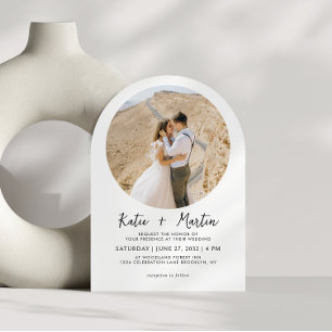 Simple Black and White Round Photo Arch Wedding Invitation