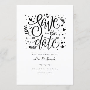 Simple Black and White Rustic Script Save the Date Invitation