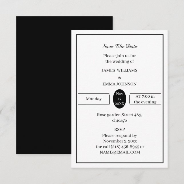 Simple Black And White Save The Date (Front/Back)