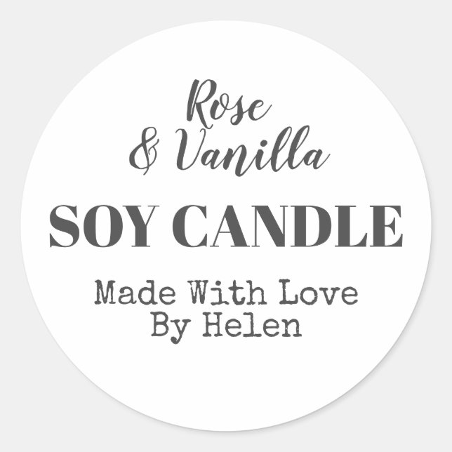 Simple Black And White Scented Soy Candle Classic Round Sticker (Front)