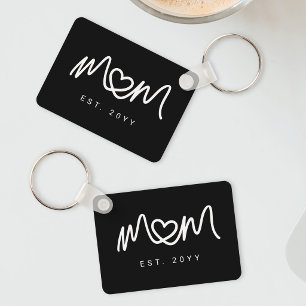 Simple Black and White Script Mum Established Est Key Ring