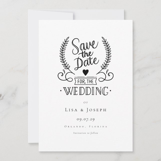 Simple Black and White Script Save the Date (Front)