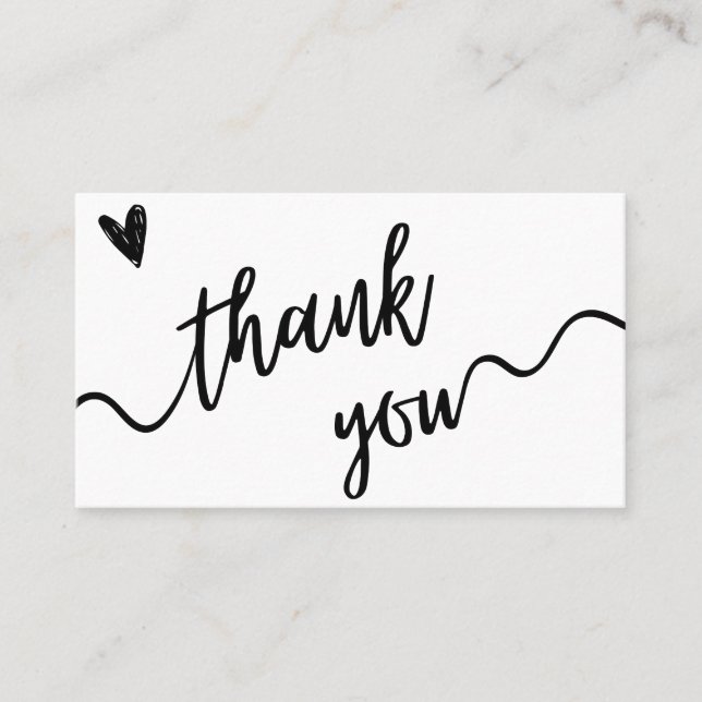 Simple Black and White Script Thank You Card (Front)
