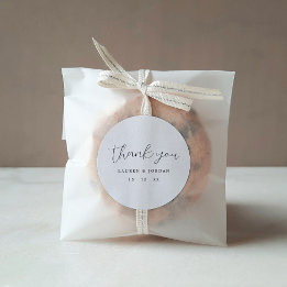 Simple Black And White Script Thank You Wedding  Classic Round Sticker
