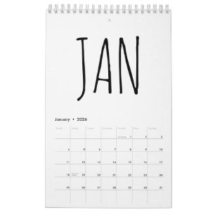 Simple Black and White Script Writing 2026 Calendar
