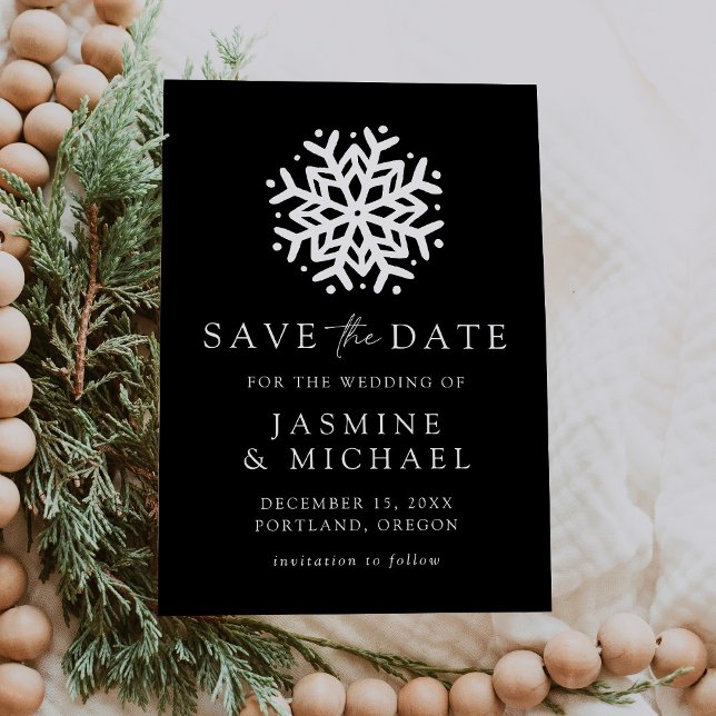 Simple Black and White Snowflake Save The Date (Creator Uploaded)