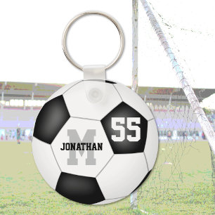 simple black and white soccer ball personalized key ring
