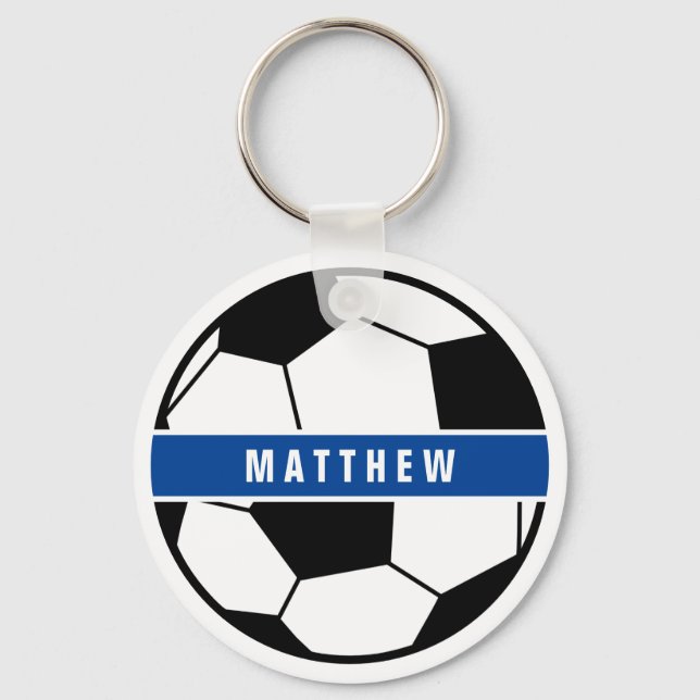 Simple Black and White Soccer Football Monogram Key Ring (Front)