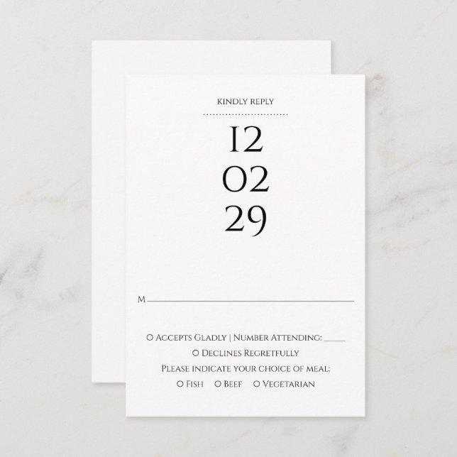 Simple Black And White Special Date Wedding RSVP Card (Front/Back)