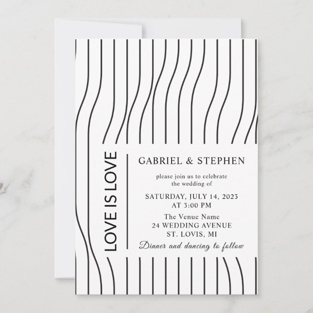Simple black and white stripes. Modern gay Wedding Invitation (Front)