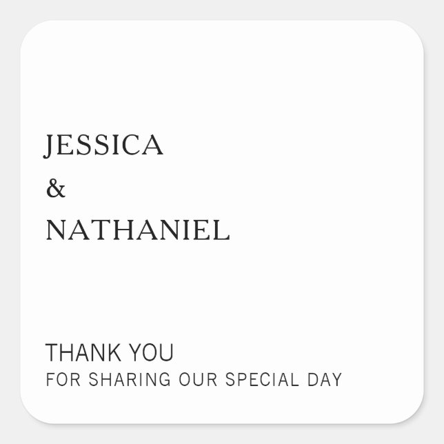 Simple Black and White Thank You Modern Wedding Square Sticker (Front)