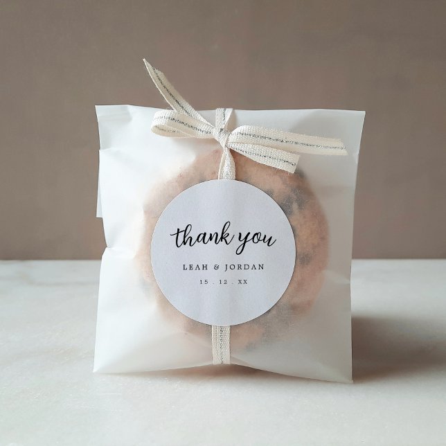 Simple Black And White Thank You Wedding Classic Round Sticker (Creator Uploaded)