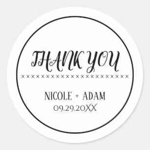 Simple Black and White Thank You Wedding Classic Round Sticker