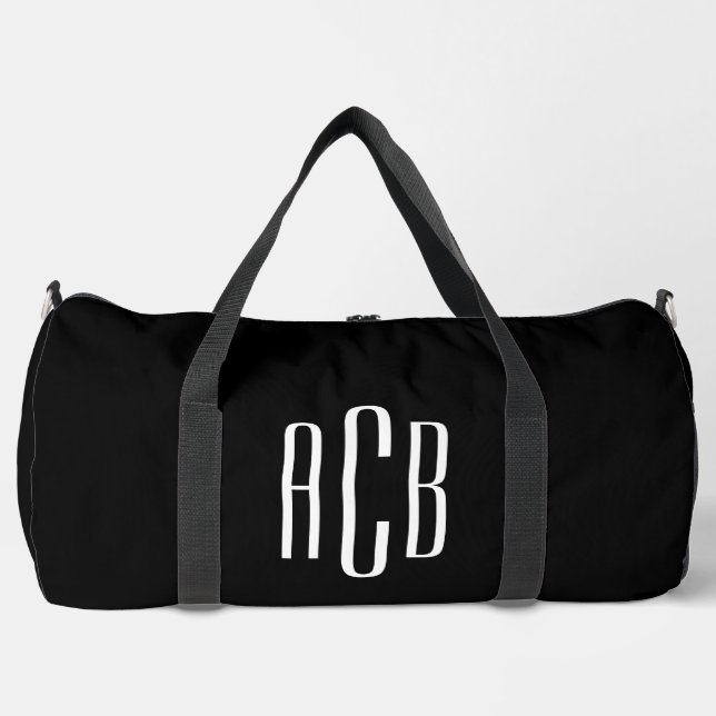 Simple Black and White Three Letter Monogram Duffle Bag (Front)