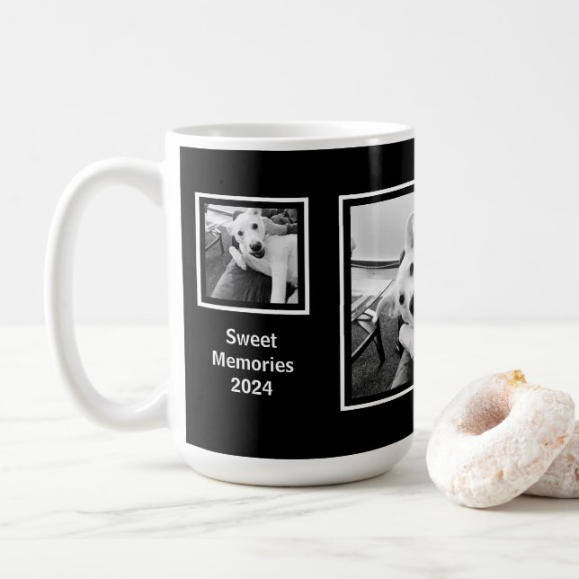 Simple Black and White Three Photo Minimalist Coffee Mug (With Donut)