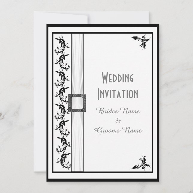 Simple black and white traditional wedding invitation (Front)