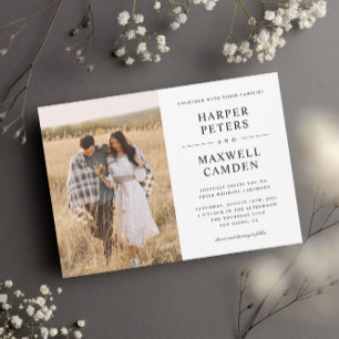 Simple Black and White Typography Photo Wedding Invitation
