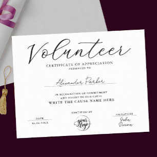Simple Black And White Volunteer Certificate Award Poster