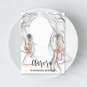 Simple Black and White Wavy Hair Drawing Jewellery Business Card