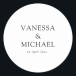 Simple black and white wedding classic round sticker<br><div class="desc">simple black and white design with lovely text that can be personalised.</div>