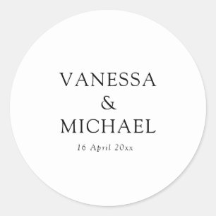 Simple black and white wedding classic round sticker
