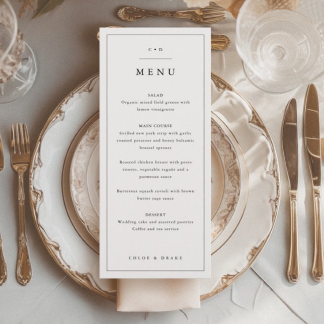 Simple Black and White Wedding Dinner Menu (Simple Monogram Wedding Menu.)