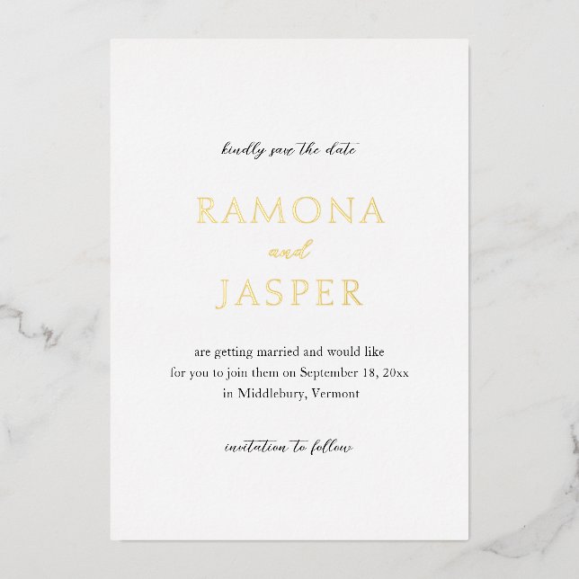 Simple Black and White Wedding Foil Save the Date (Front)