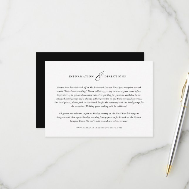 Simple black and white wedding information card (Front/Back In Situ)