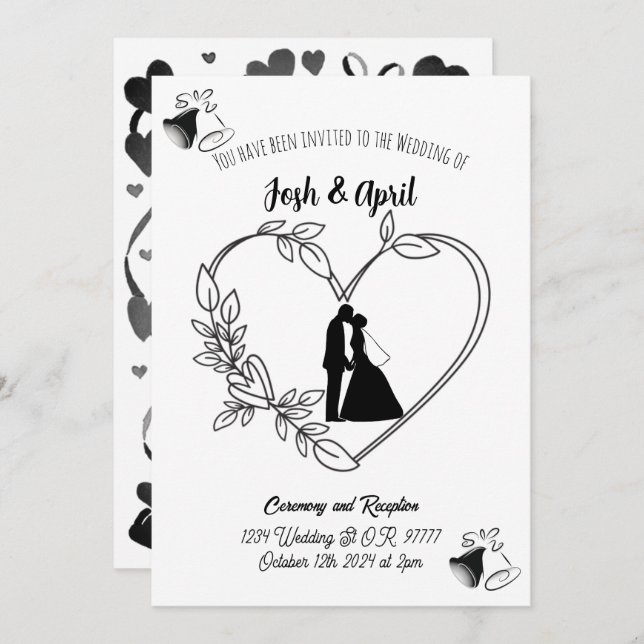 Simple Black and White Wedding Invitation (Front/Back)