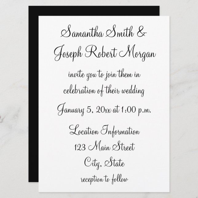 Simple Black and White Wedding Invitation (Front/Back)