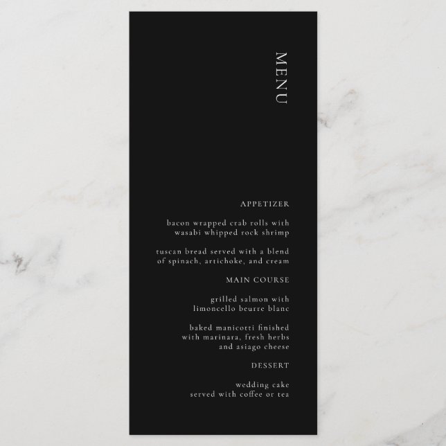 Simple Black and White Wedding Menu (Front)