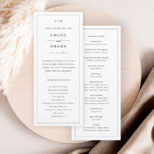 Simple Black and White Wedding Monogram Ceremony  Programme