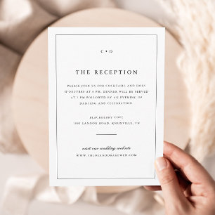 Simple Black and White Wedding Monogram Reception Enclosure Card