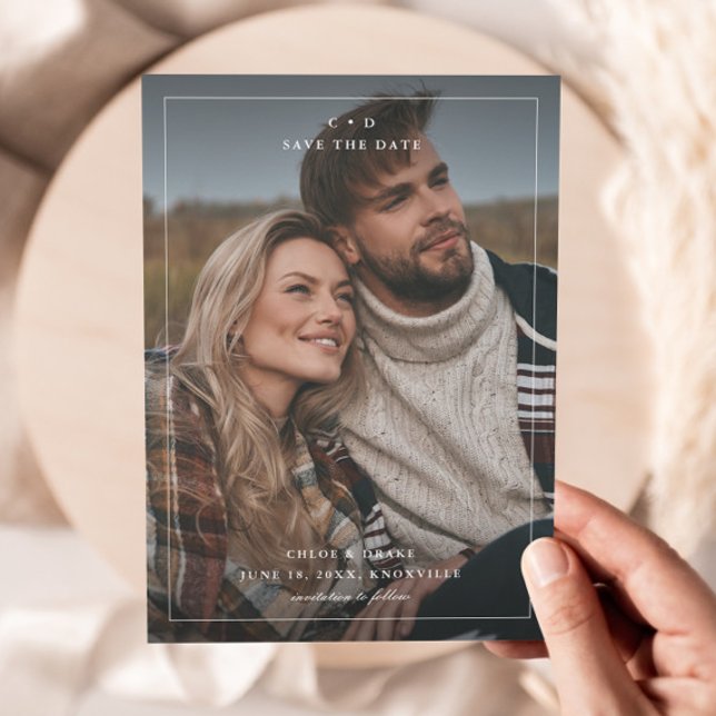 Simple Black and White Wedding Photo  Save The Date (Simple Monogram Photo Wedding Save the Date.)