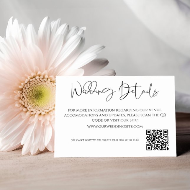 Simple Black and White Wedding QR Code Details  Enclosure Card (Creator Uploaded)