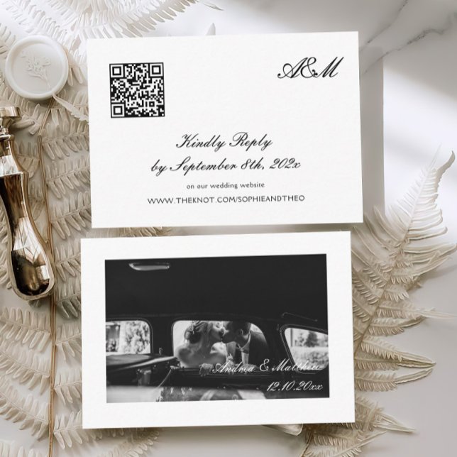 Simple Black and White Wedding RSVP Qr Code Enclosure Card (Creator Uploaded)