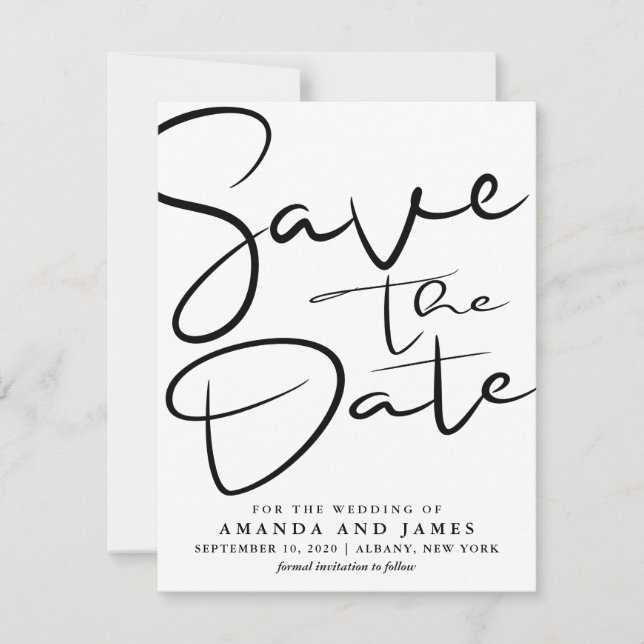 Simple Black And White Wedding Save The Date (Front)