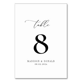 simple black and white wedding table number