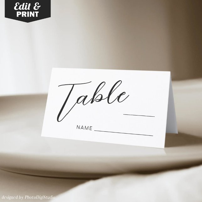 Simple Black and White Wedding Table Place Cards (Wedding Table Place Cards)