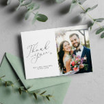 simple black and white wedding thank you card<br><div class="desc">A modern simple wedding thank you card with a wonderful black script and a personalised photo of the bride and groom.  Add your own wording and a personal thank you message to your guests.</div>