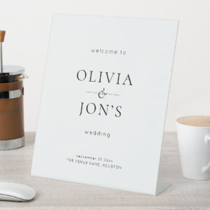 Simple Black and White Wedding Welcome Pedestal Sign