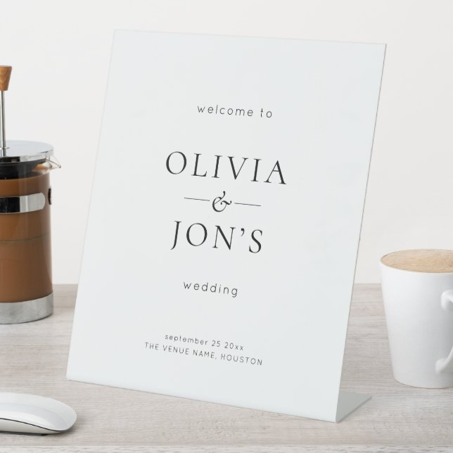 Simple Black and White Wedding Welcome  Pedestal Sign (In SItu)