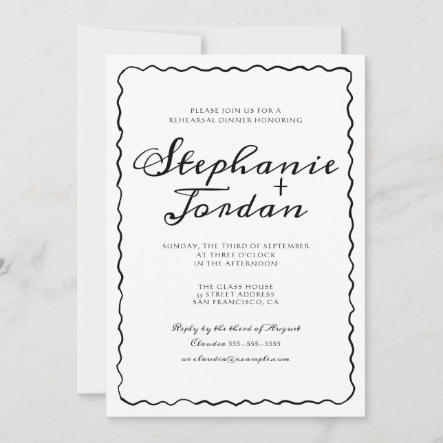 Simple Black and White Whimsical Frame Wedding Invitation (Front)