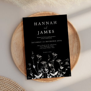 Simple Black and White Wildflower Wedding Invitation