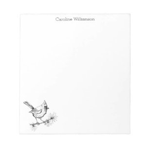 Simple Black and White Winter Cardinal Bird Custom Notepad