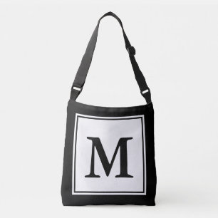 Simple Black and White with Monogram Template Crossbody Bag
