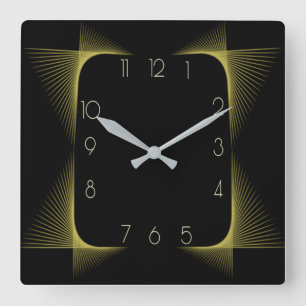 Simple black Art Deco Square Wall Clock