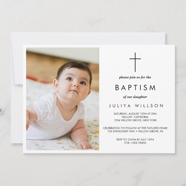 Simple black  Baptism photo  Invitation (Front)