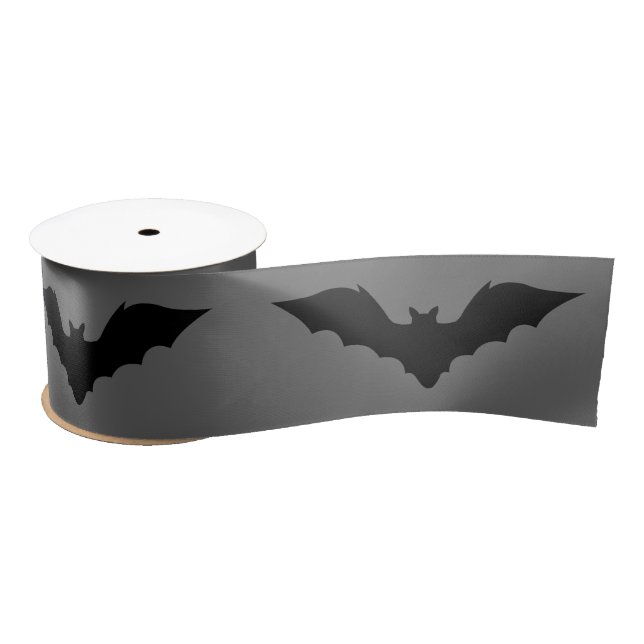 Simple Black Bat Silhouettes On Grey Halloween Satin Ribbon (Spool)